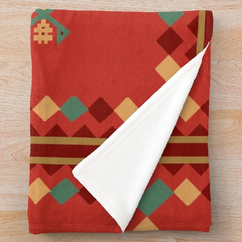 Navajo-inspired plush blanket with tribal ethnic hand drawn design