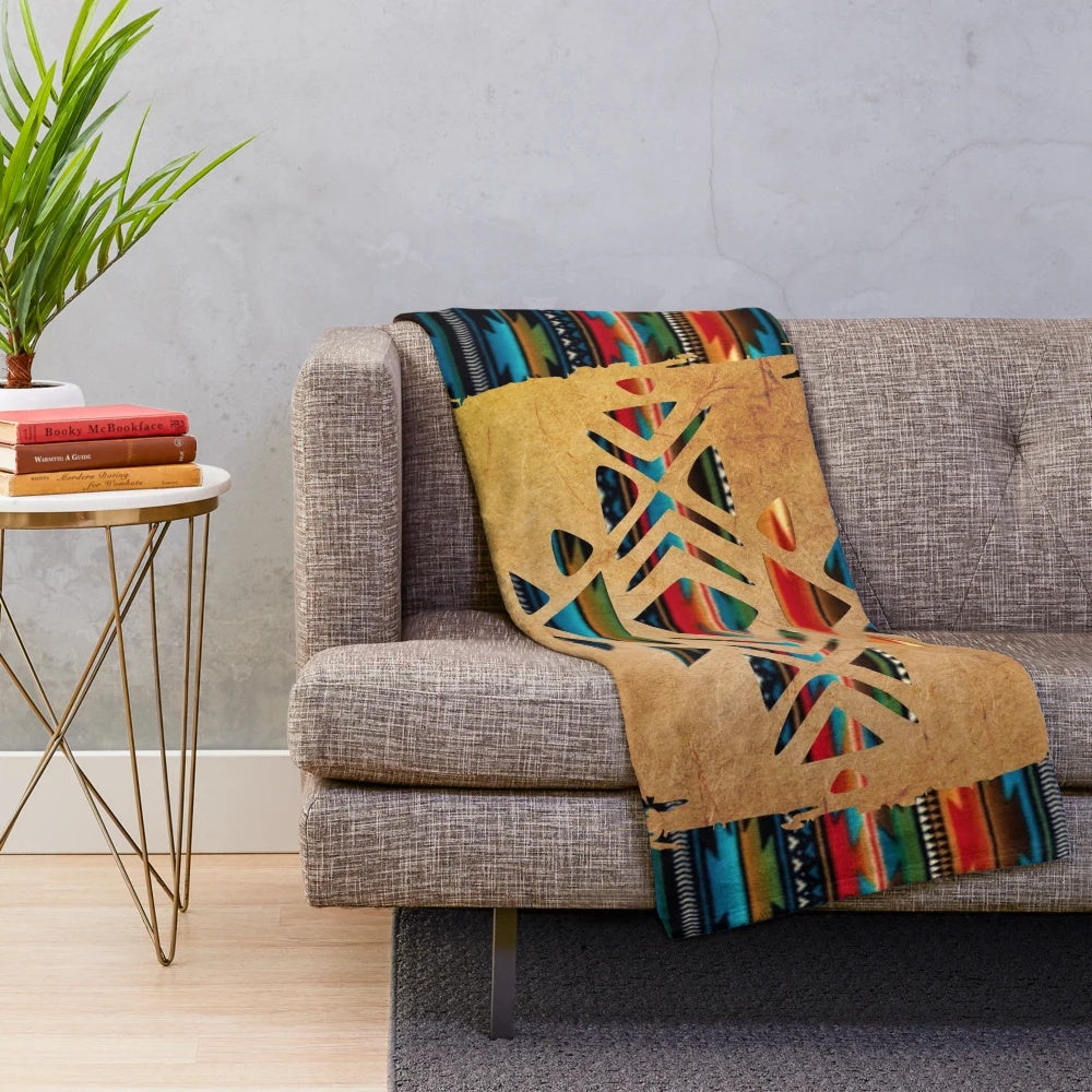 Navajo pattern plush blanket with Aztec brushstroke design