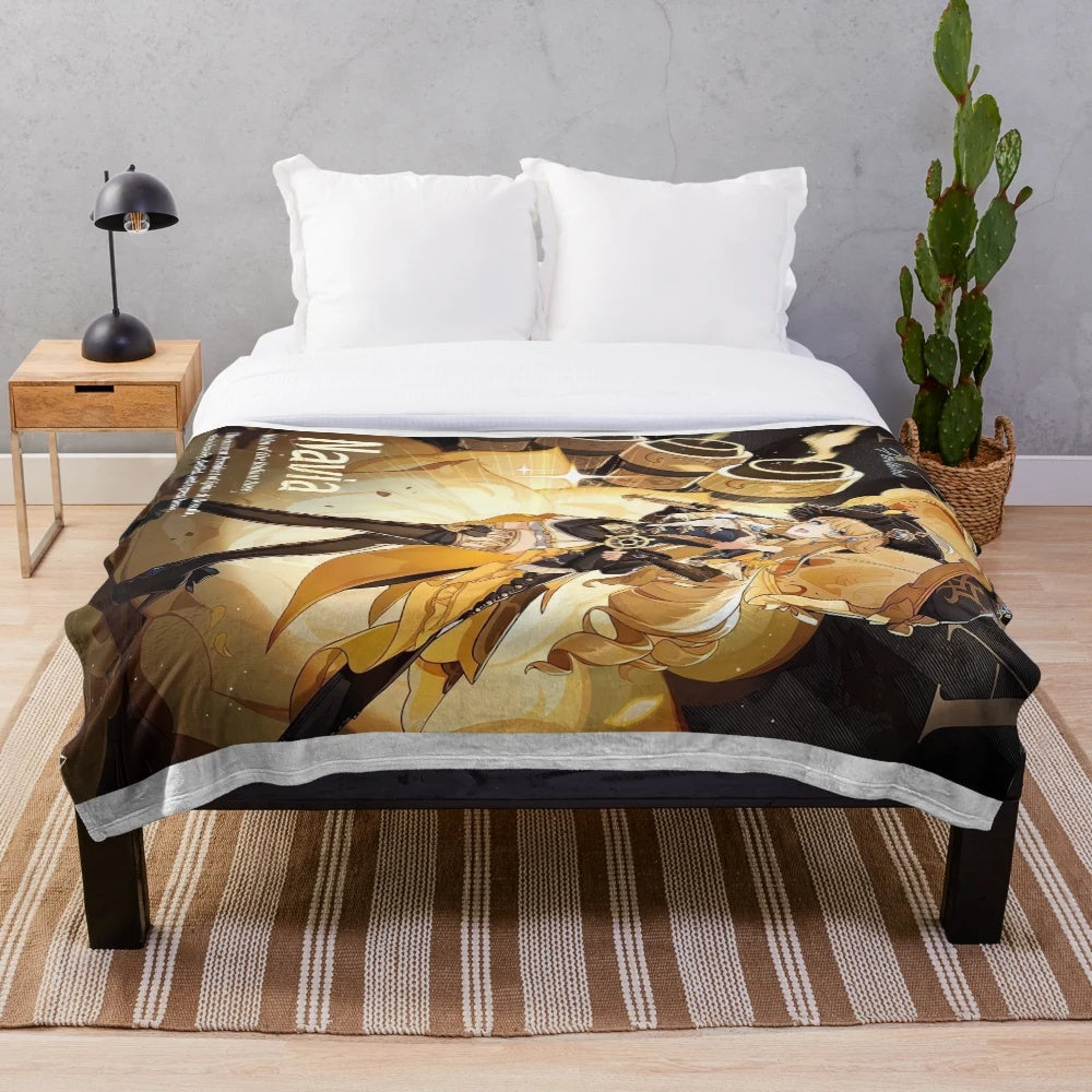 Navia-inspired Genshin plush blanket featuring a cute anime design