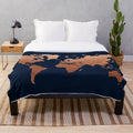 Navy blue and copper world map plush blanket