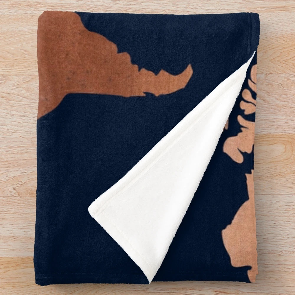 Navy blue and copper world map plush blanket