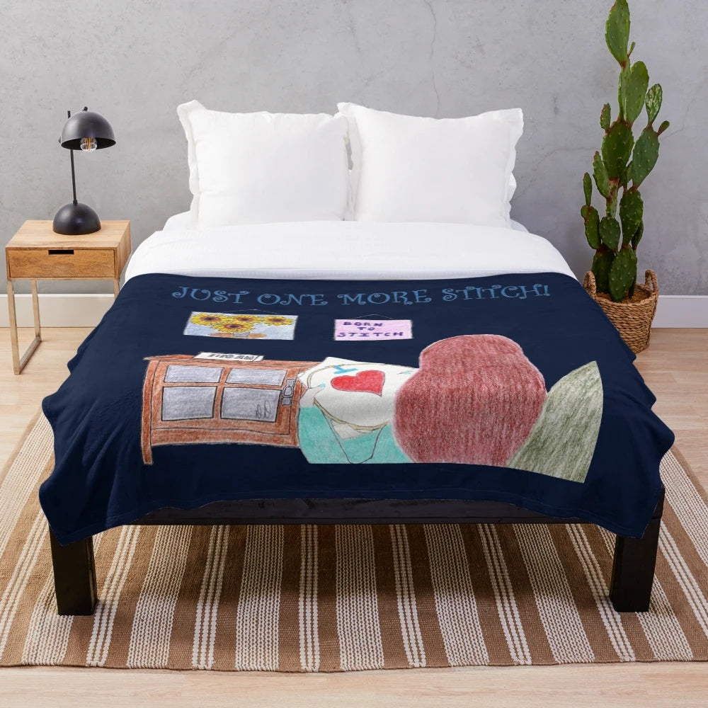 Navy blue plush blanket with sewing and stitching design