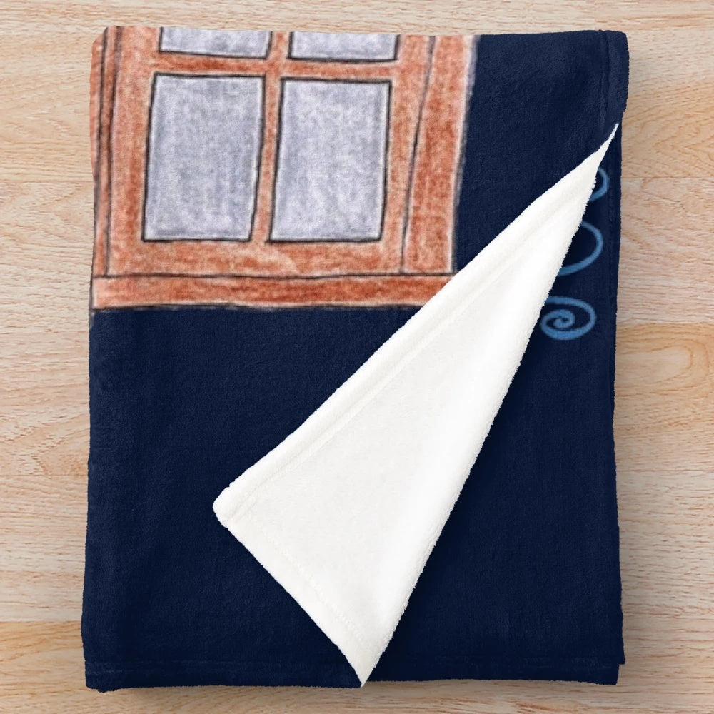 Navy blue plush blanket with sewing and stitching design