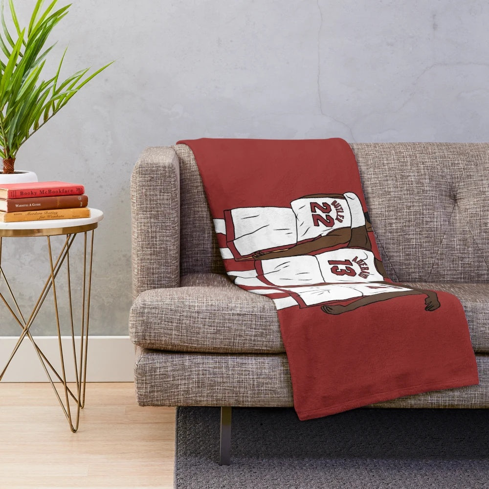 Soft and Cuddly Plush Blanket Featuring Jimmy Butler, Bam Adebayo, and Victor Oladipo of the Miami Heat