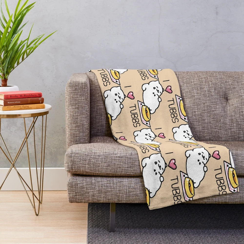 Neko Atsume inspired plush blanket featuring the character Tubbs