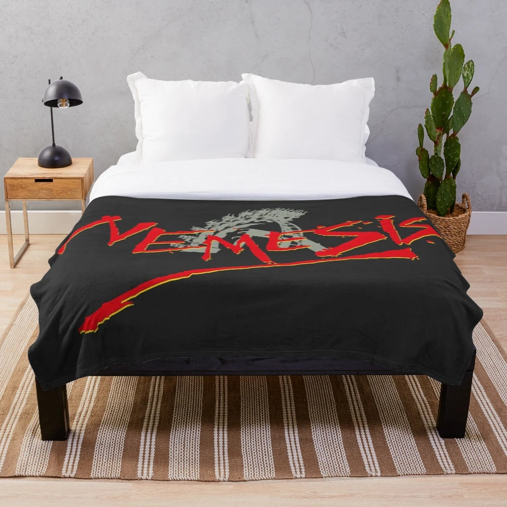 Nemesis-inspired plush blanket with loop design