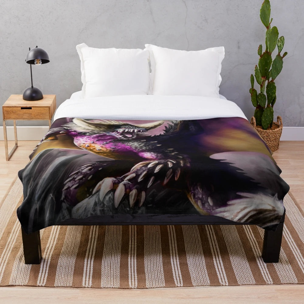 Monster Hunter-inspired Nergigante plush blanket with fantasy dragon design