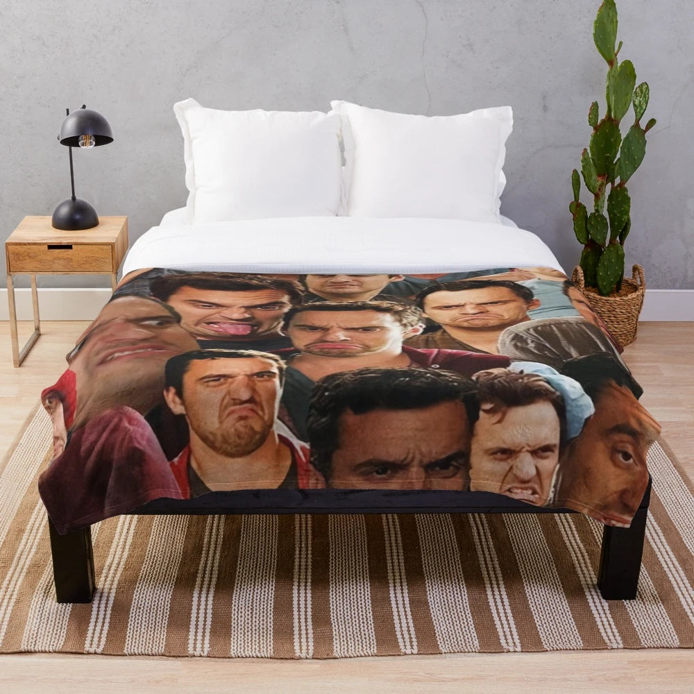New Girl TV Show Themed Plush Blanket with Characters Jess, Cece, Winston, Nick, and Schmidt
