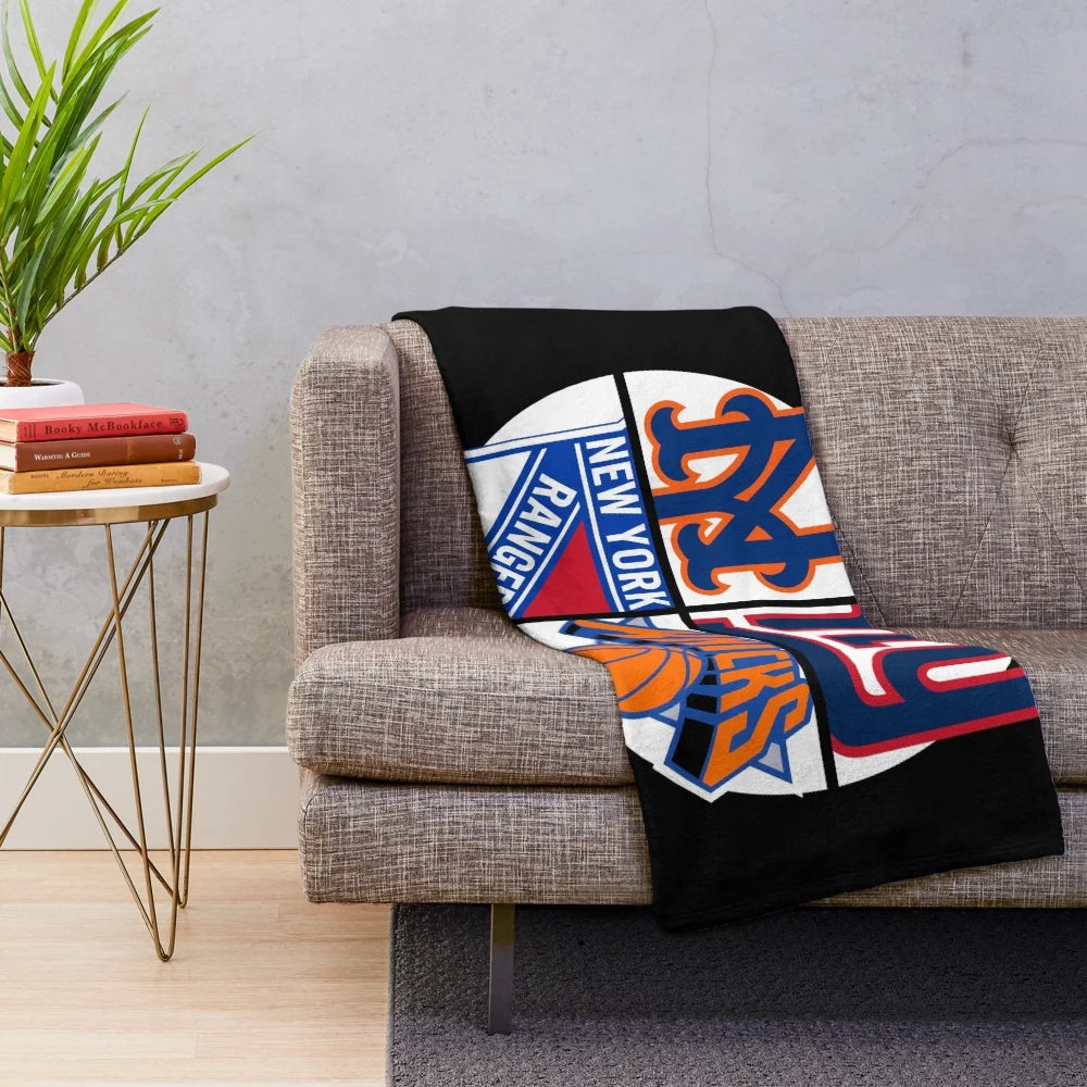 Plush blanket with New York sports team designs