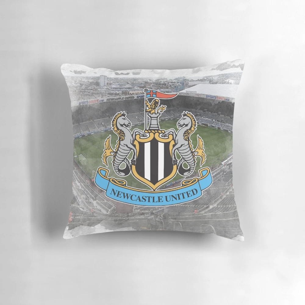 Soft, plush pillow with a newcastle-inspired design for a comfortable sleep experience.
