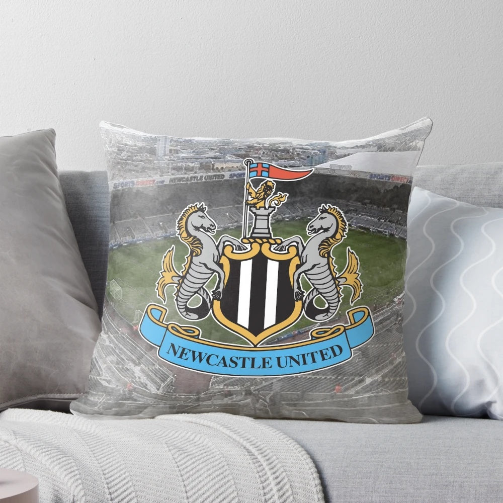 Soft, plush pillow with a newcastle-inspired design for a comfortable sleep experience.