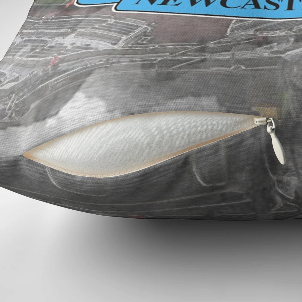 Soft, plush pillow with a newcastle-inspired design for a comfortable sleep experience.