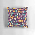 Soft, plush pillow featuring a winter forest scene with fir trees, snow, and snowflakes