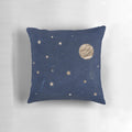Soft, plush pillow featuring a night sky design with the moon and twinkling stars