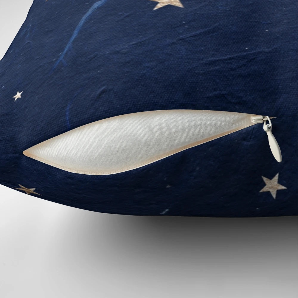 Soft, plush pillow featuring a night sky design with the moon and twinkling stars