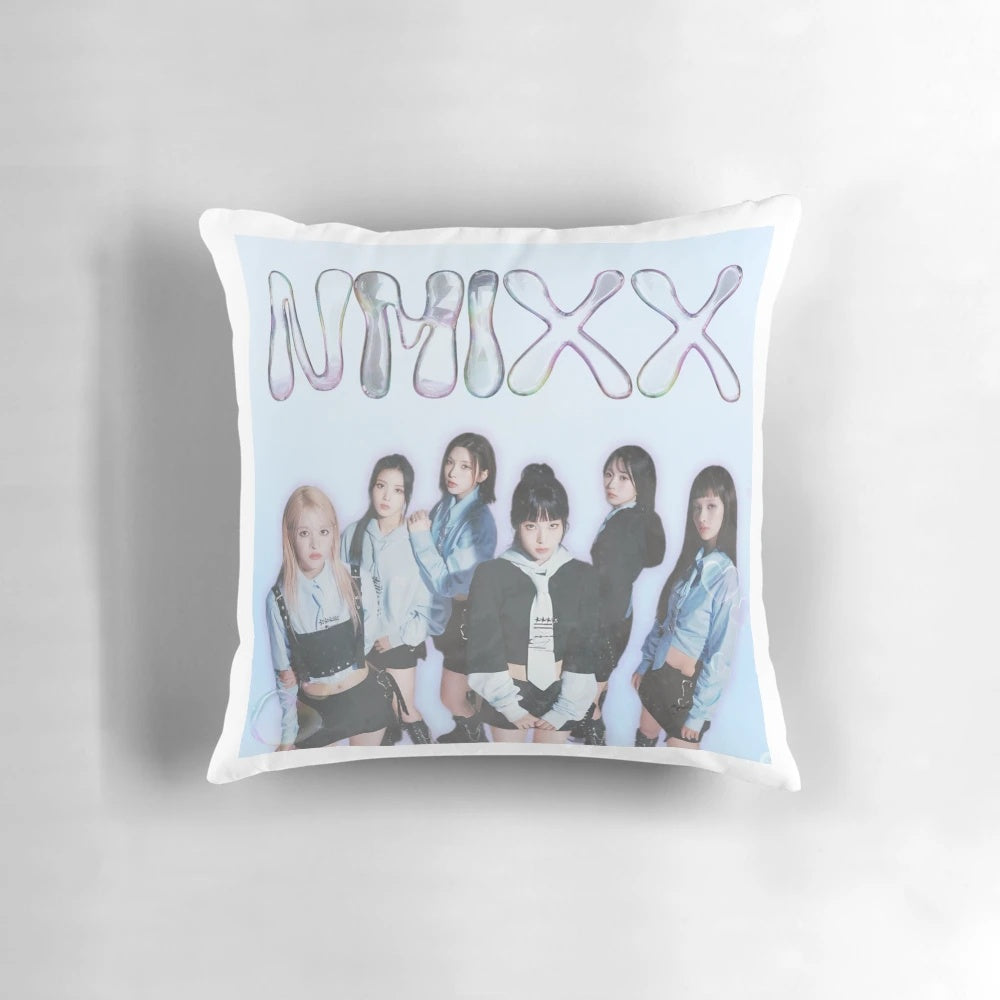 Soft and comfortable NMIXX-themed pillow featuring the group's logo and branding.