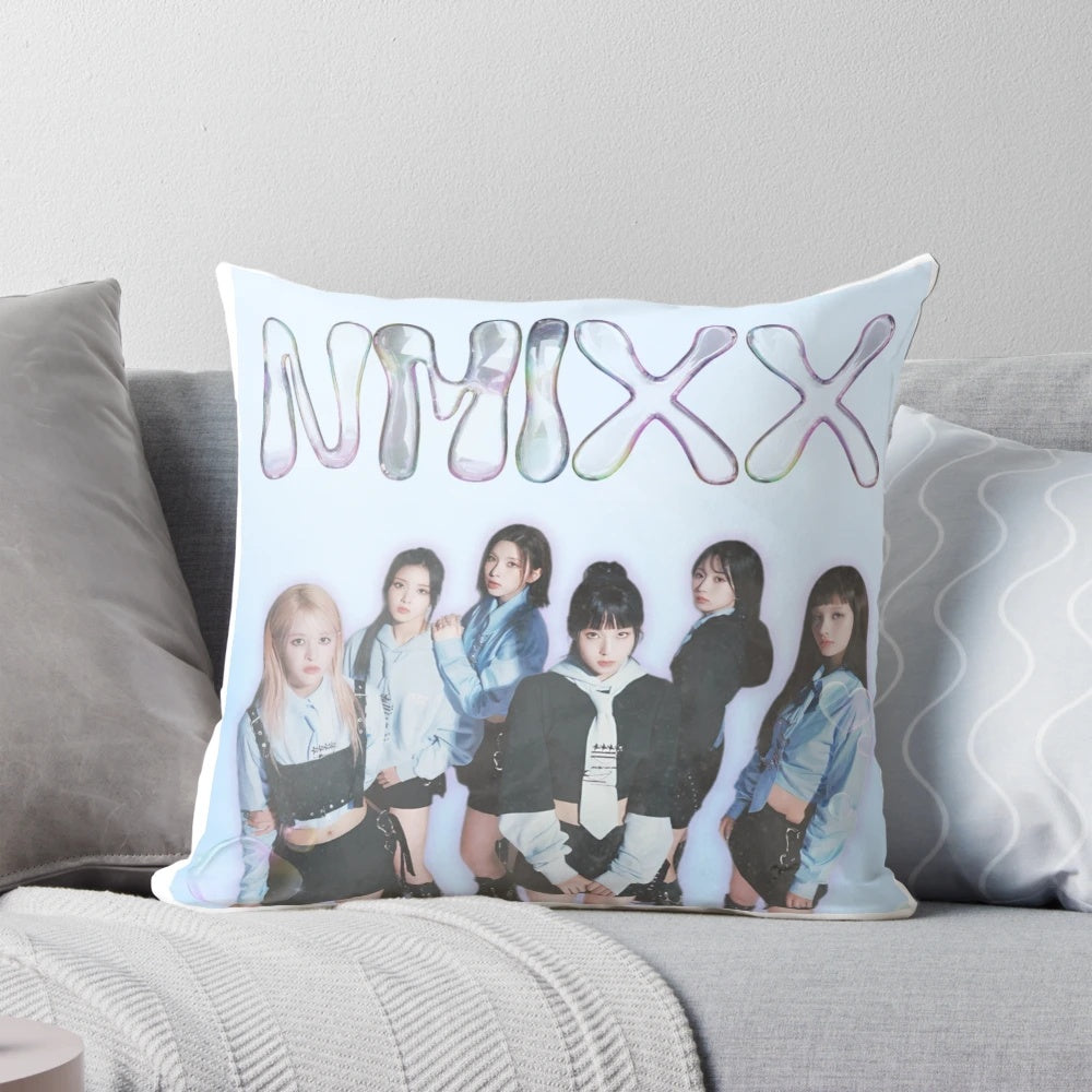 Soft and comfortable NMIXX-themed pillow featuring the group's logo and branding.
