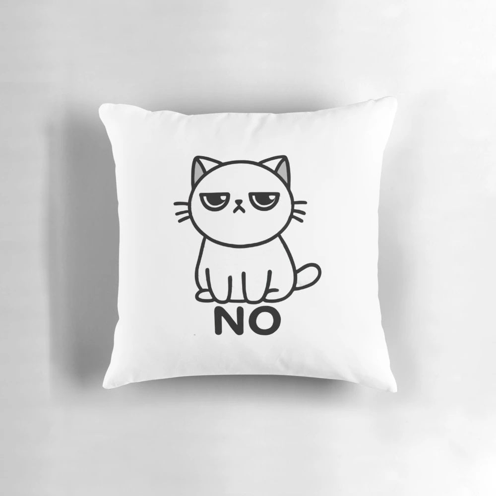 Soft, plush "no cat" pillow with a cute kitten and grumpy design