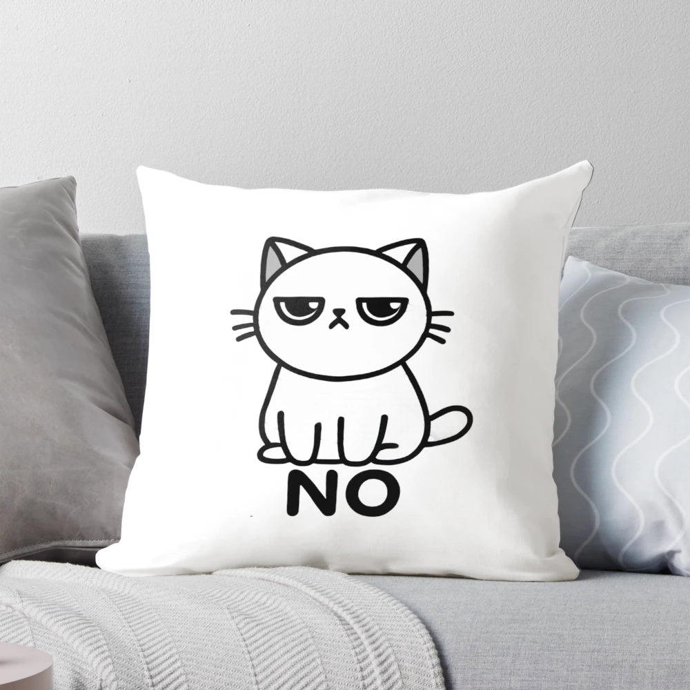 Soft, plush "no cat" pillow with a cute kitten and grumpy design