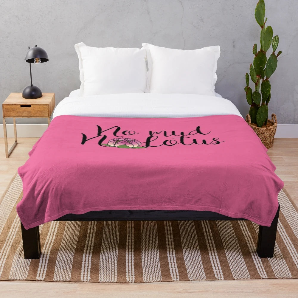 No Mud No Lotus Plush Blanket with Lotus Flower Design