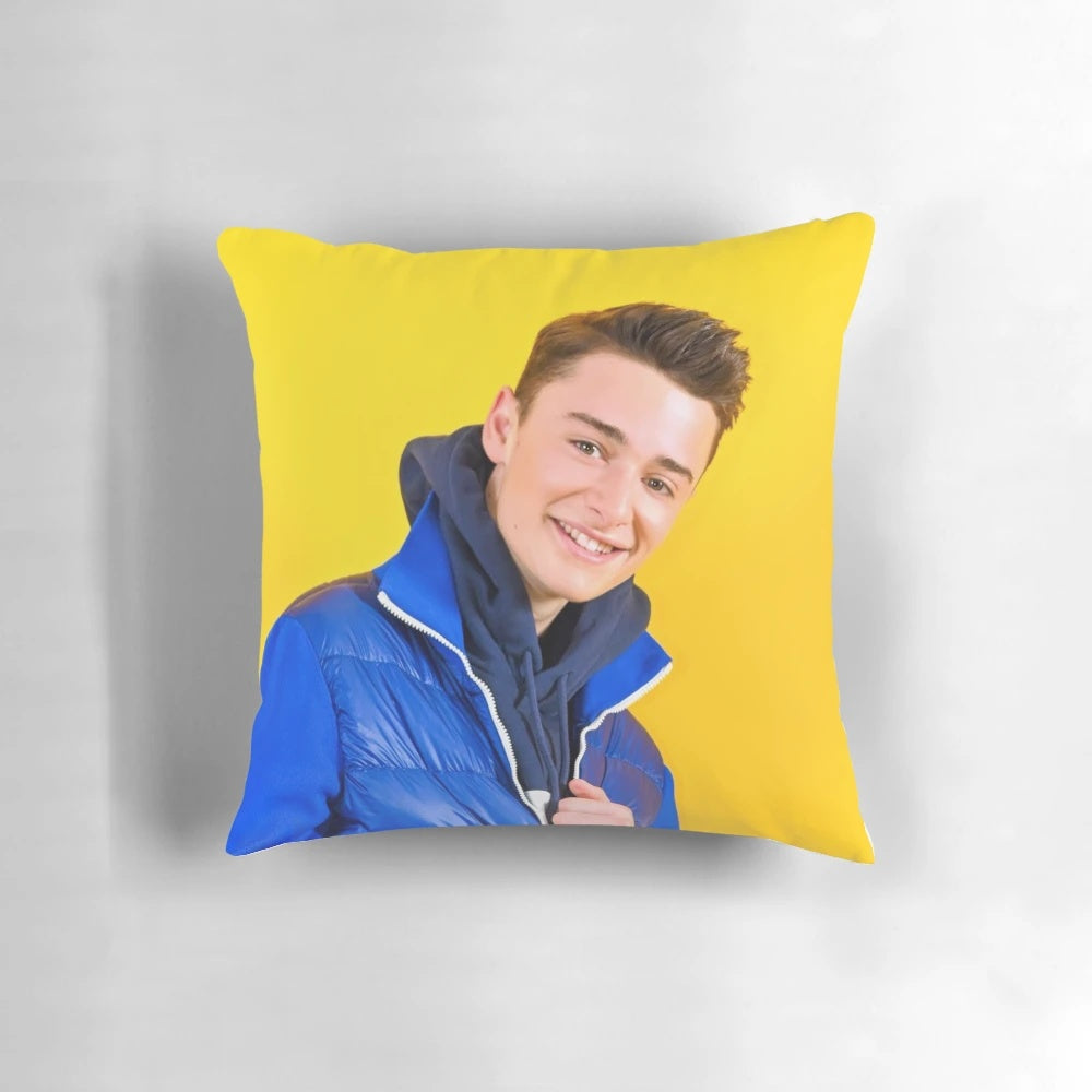 A plush blue jacket-themed pillow inspired by the character Will Byers from the popular Netflix series Stranger Things.