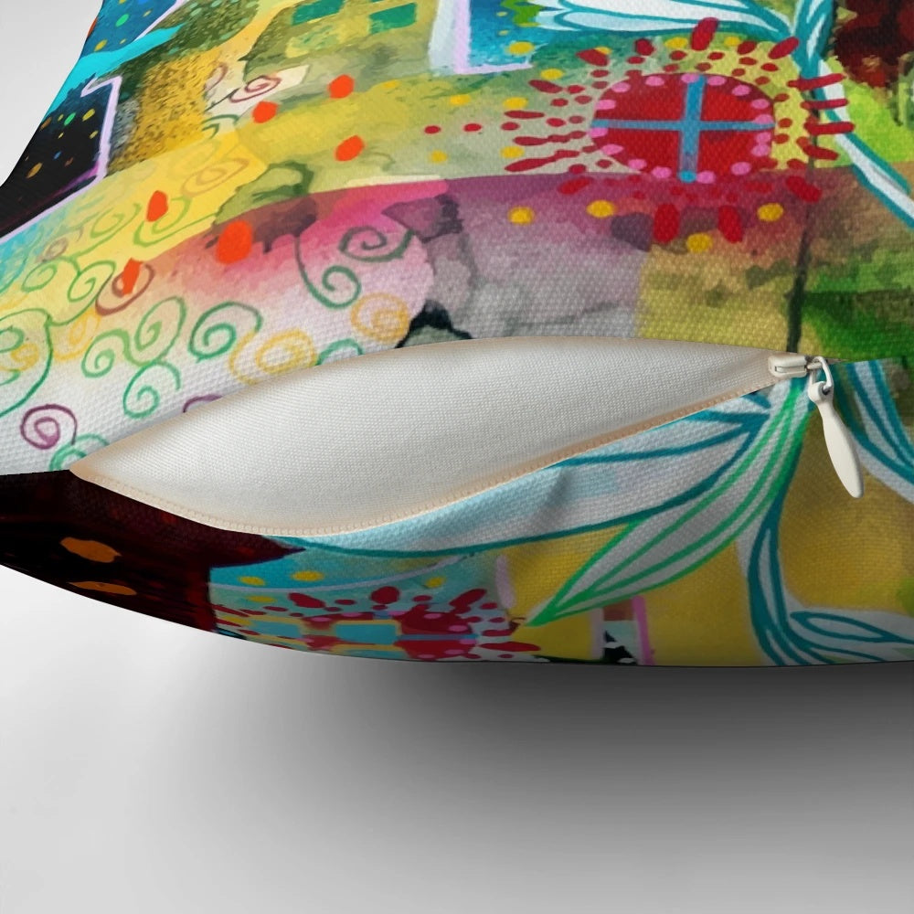 Soft, decorative pillow featuring a serene Nordic-inspired design with a deer, nature, and summer elements.
