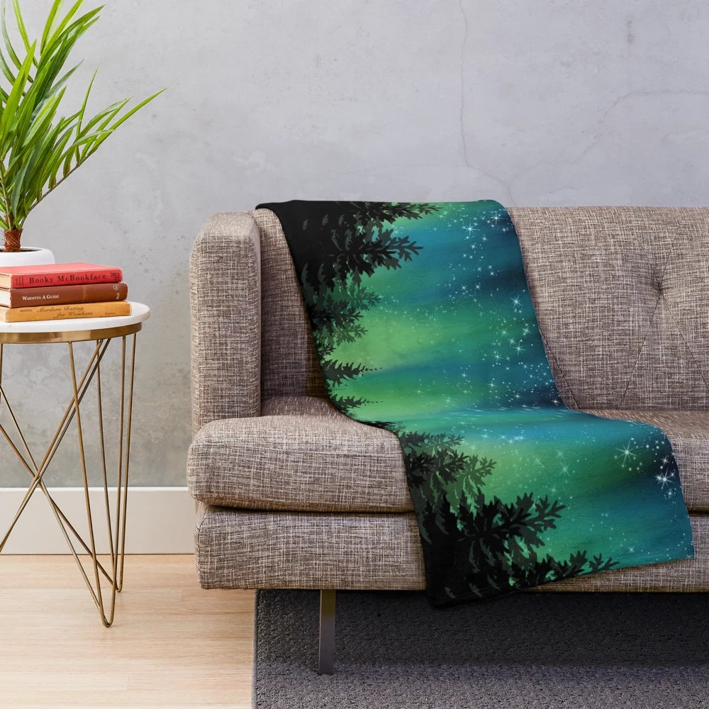 Plush blanket featuring a northern lights nature scene