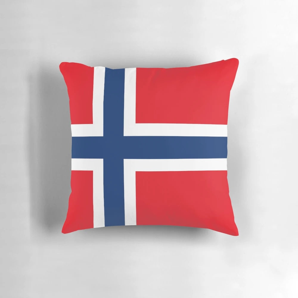 A soft, high-quality pillow featuring the vibrant Norwegian flag design, perfect for adding a touch of Norwegian pride to any room.