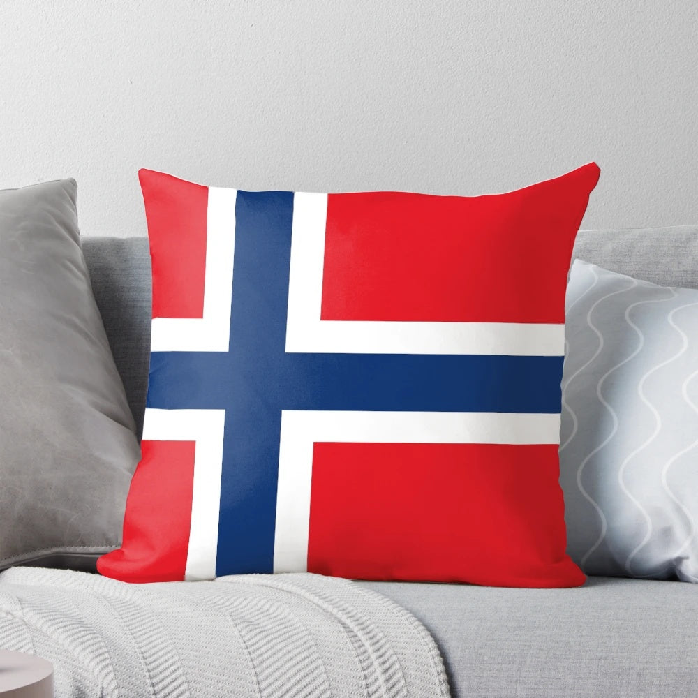 A soft, high-quality pillow featuring the vibrant Norwegian flag design, perfect for adding a touch of Norwegian pride to any room.