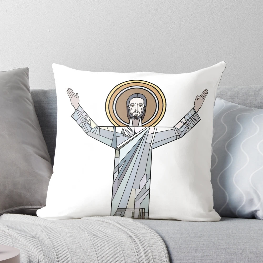 Soft, plush pillow featuring the iconic Notre Dame "Touchdown Jesus" design, perfect for any Fighting Irish fan or university decor.