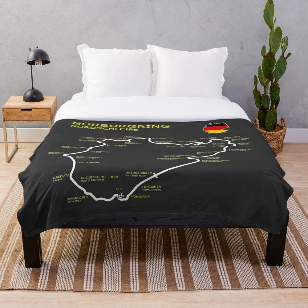 Nurburgring-inspired plush blanket for motorsports enthusiasts