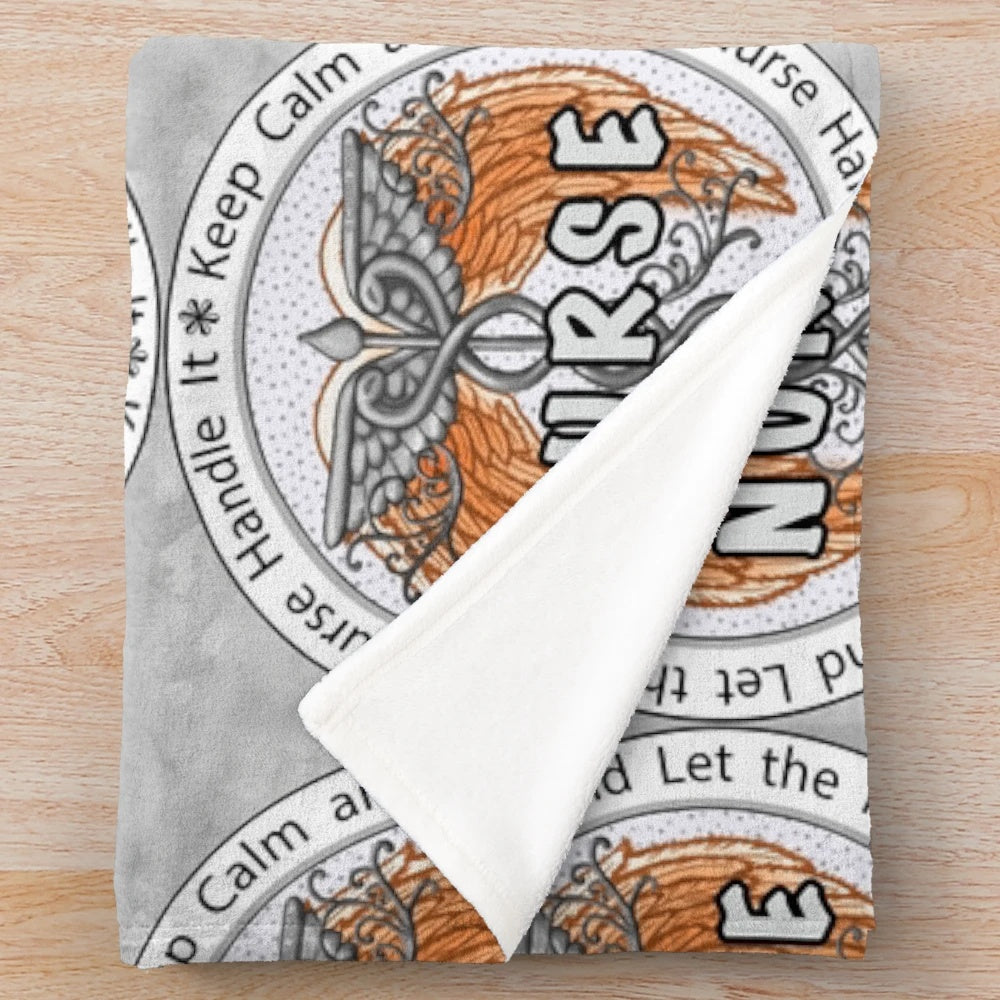 Nurse Plush Blanket with Caduceus and Wings Design