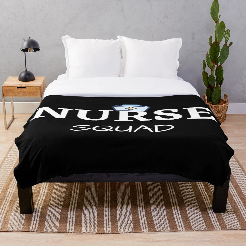 Cozy nurse plush blanket featuring a nursing scrub design