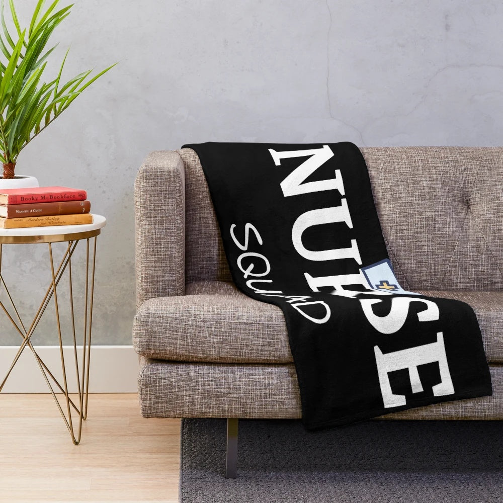 Cozy nurse plush blanket featuring a nursing scrub design
