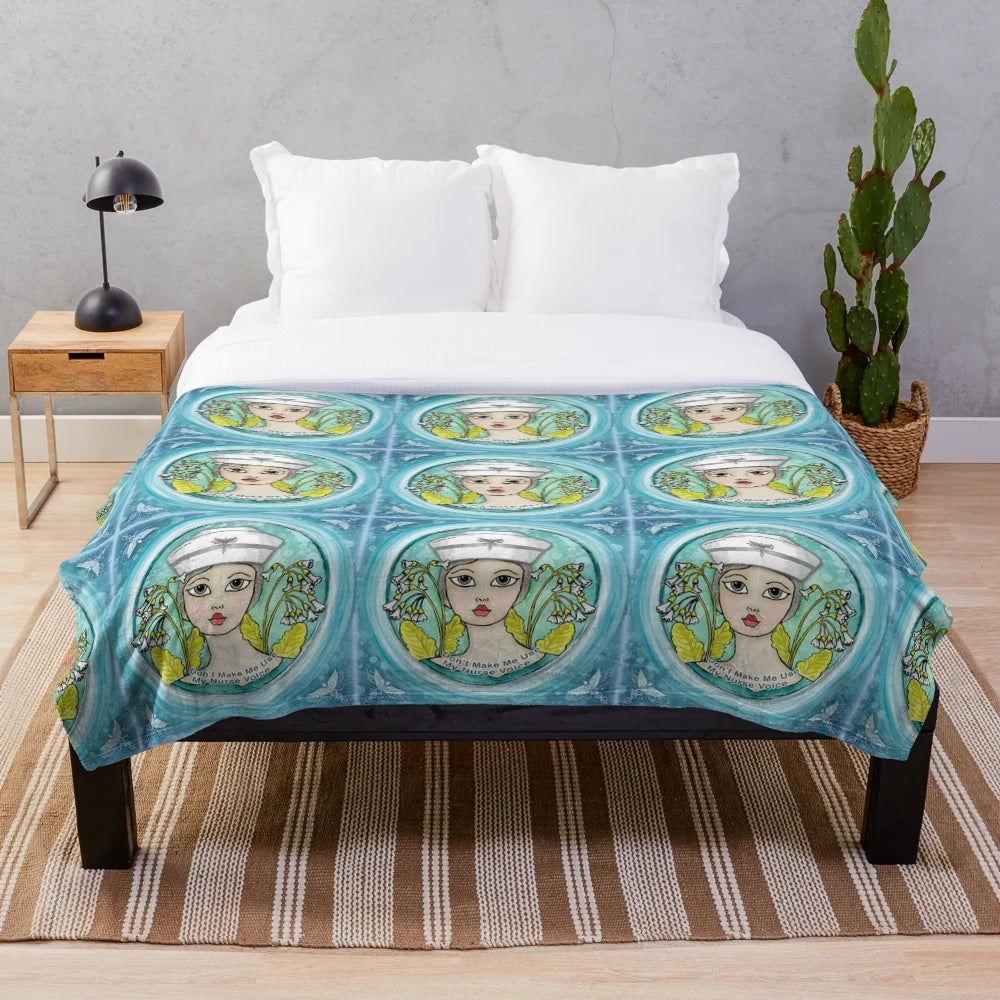 Nurse plush blanket with caduceus and lotus design