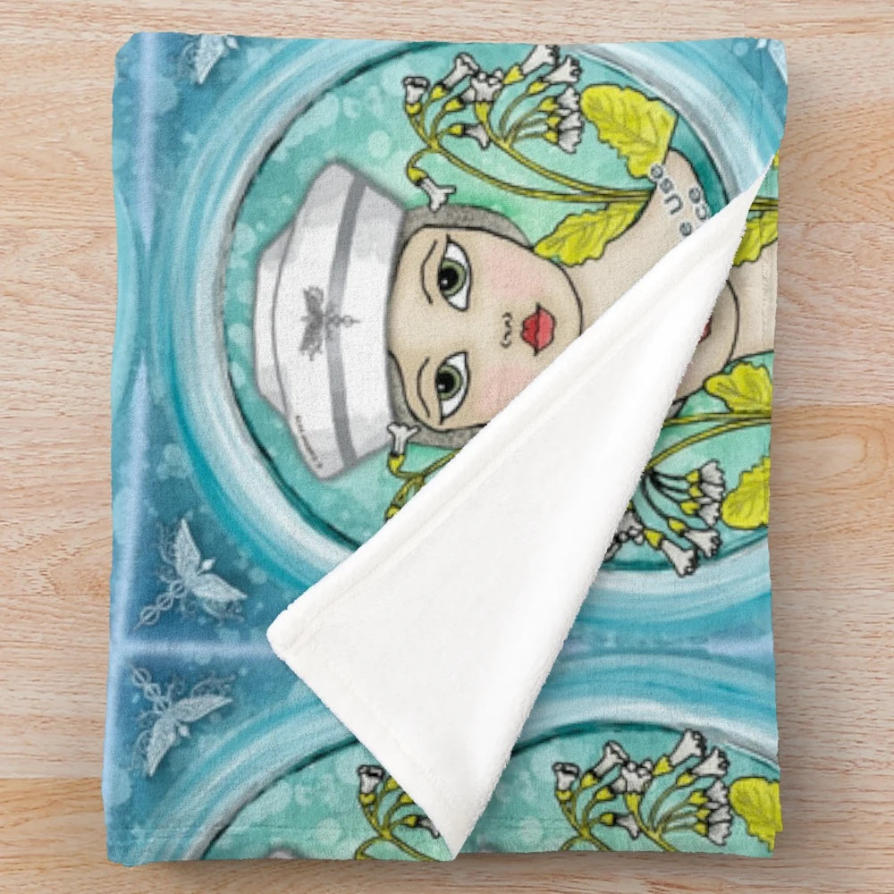 Nurse plush blanket with caduceus and lotus design