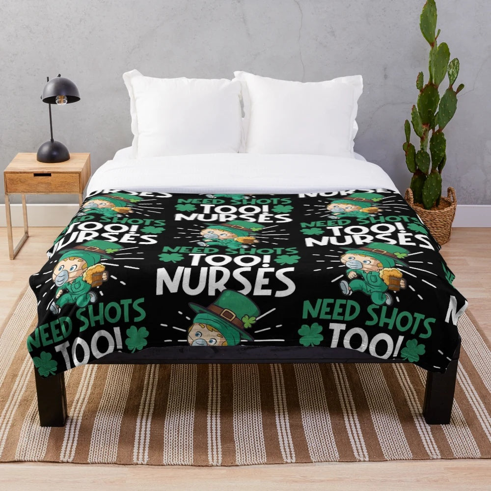 Soft and plush St. Patrick's Day-themed blanket for nurses
