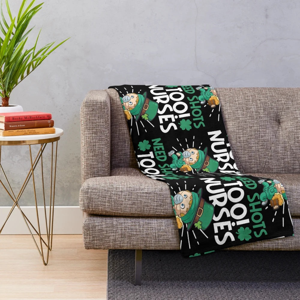 Soft and plush St. Patrick's Day-themed blanket for nurses
