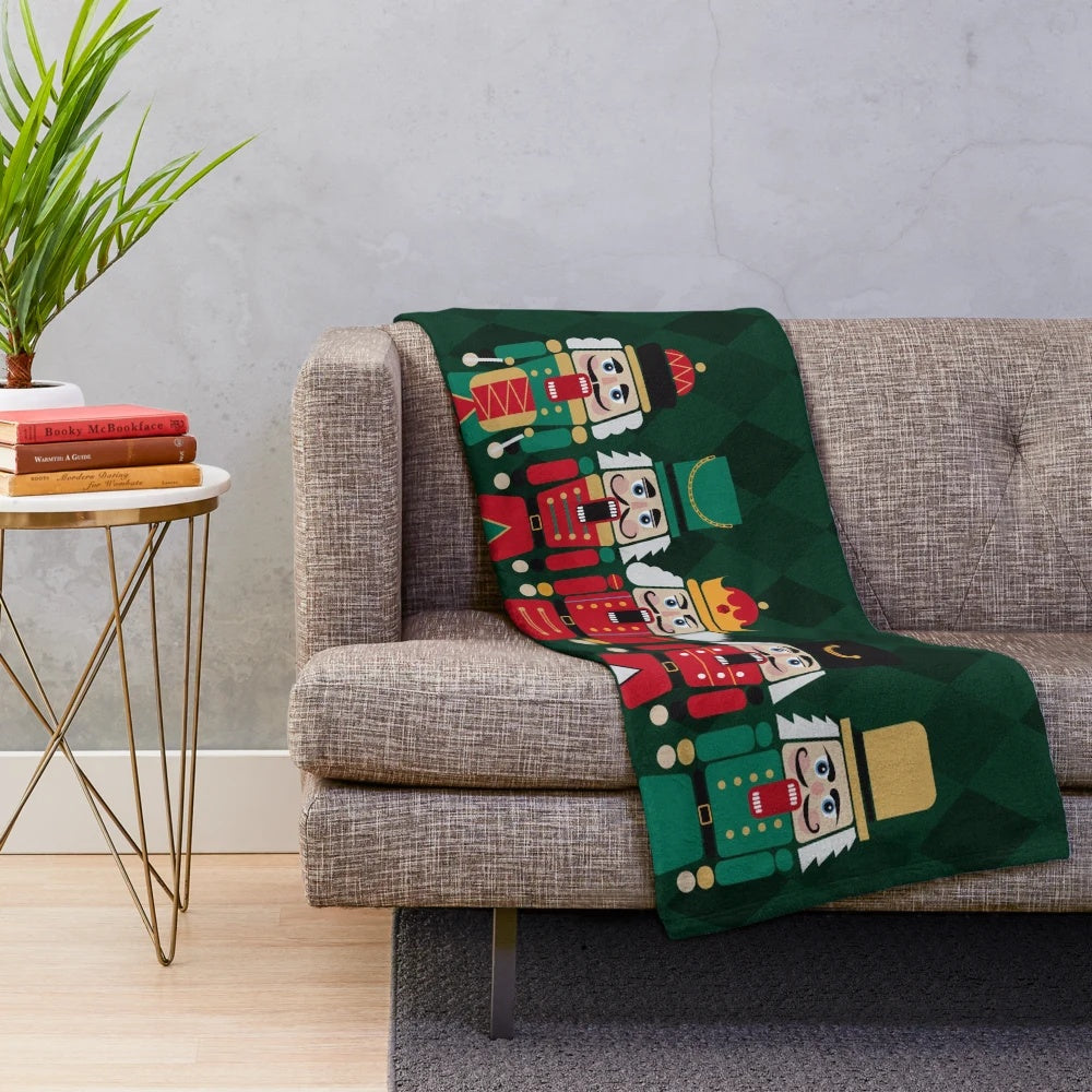Nutcracker-inspired plush blanket with a diamond pattern design