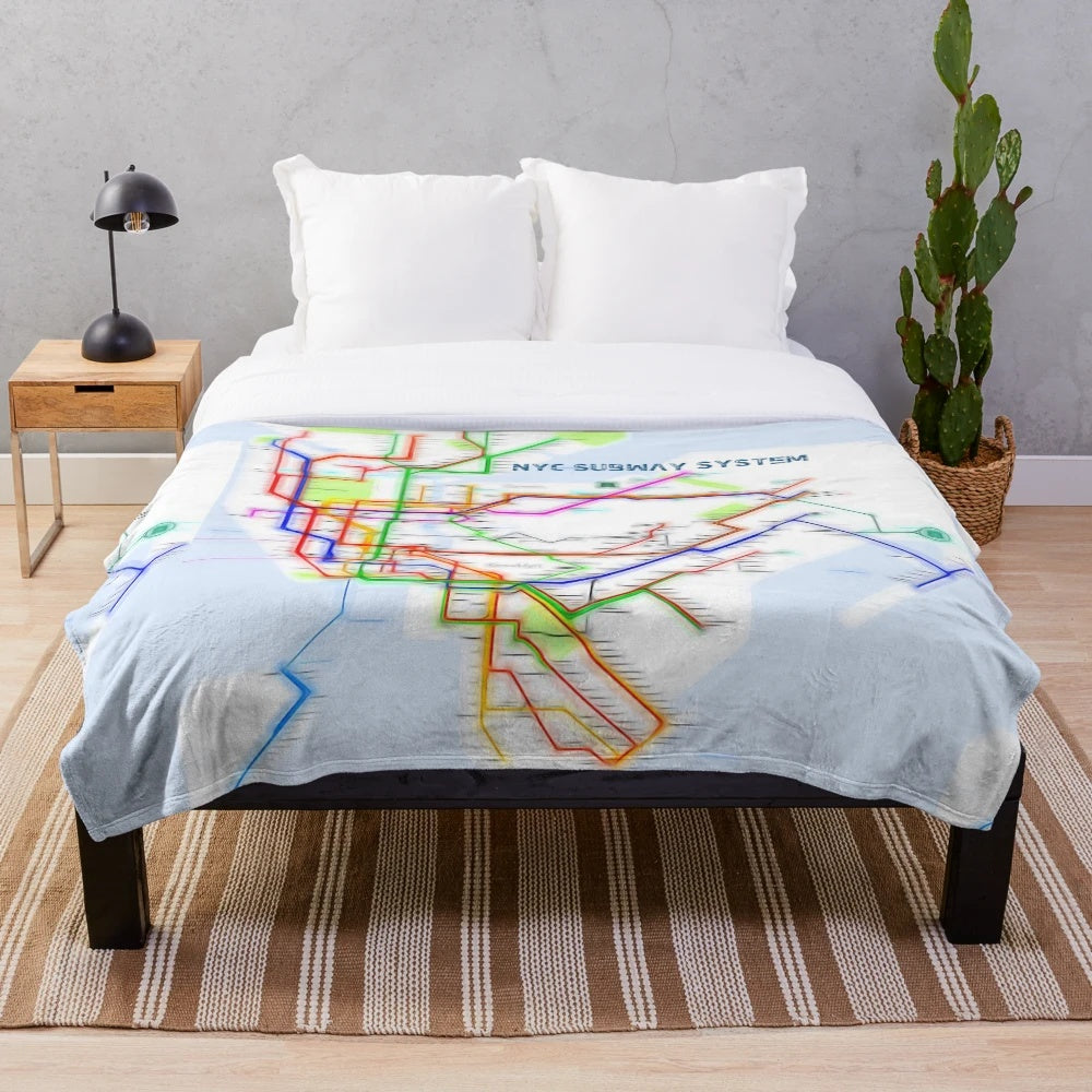 NYC subway map design on a plush, soft blanket