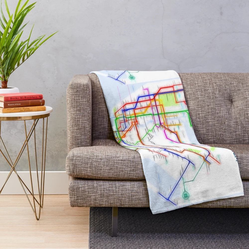 NYC subway map design on a plush, soft blanket
