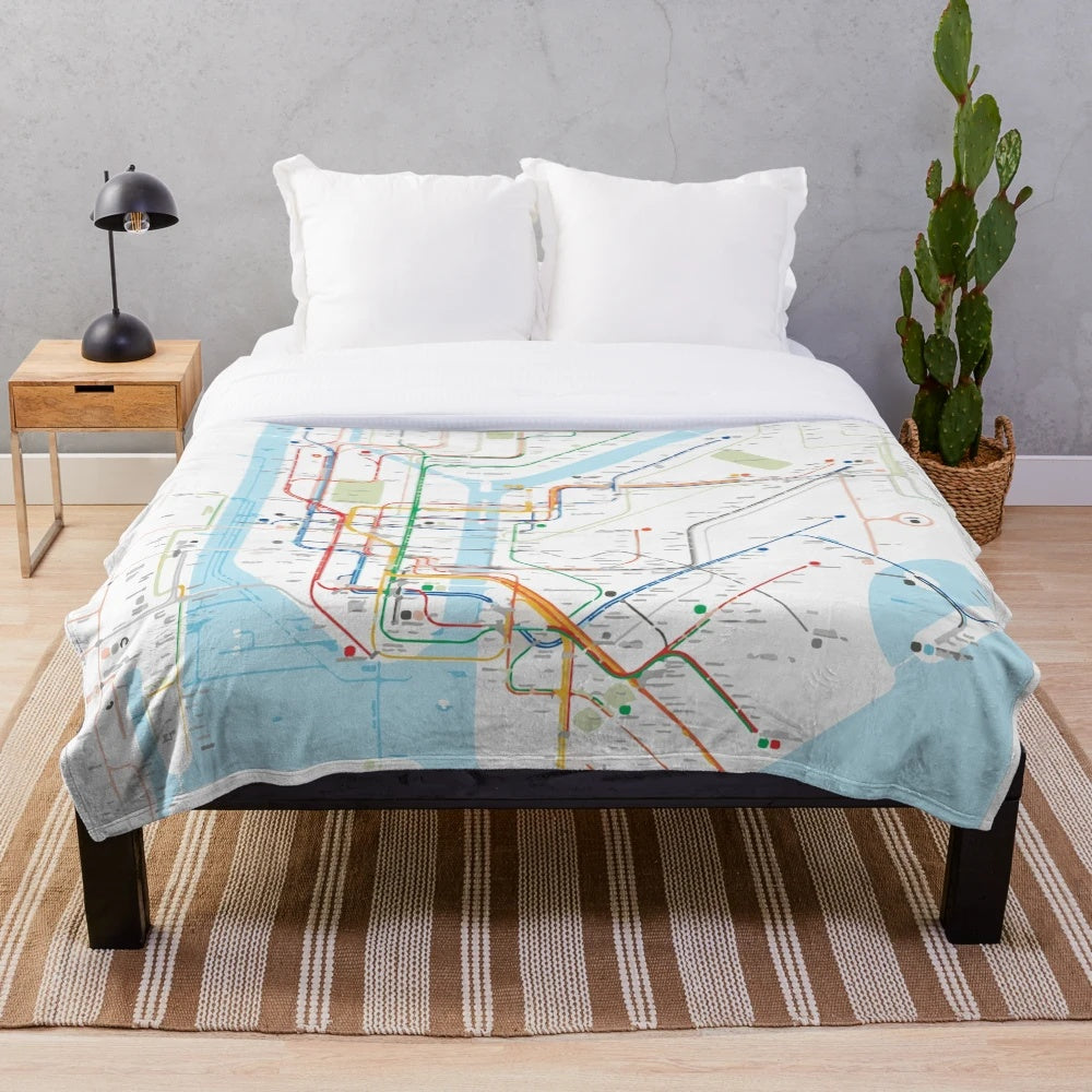 New York City transit map printed on a soft, plush blanket