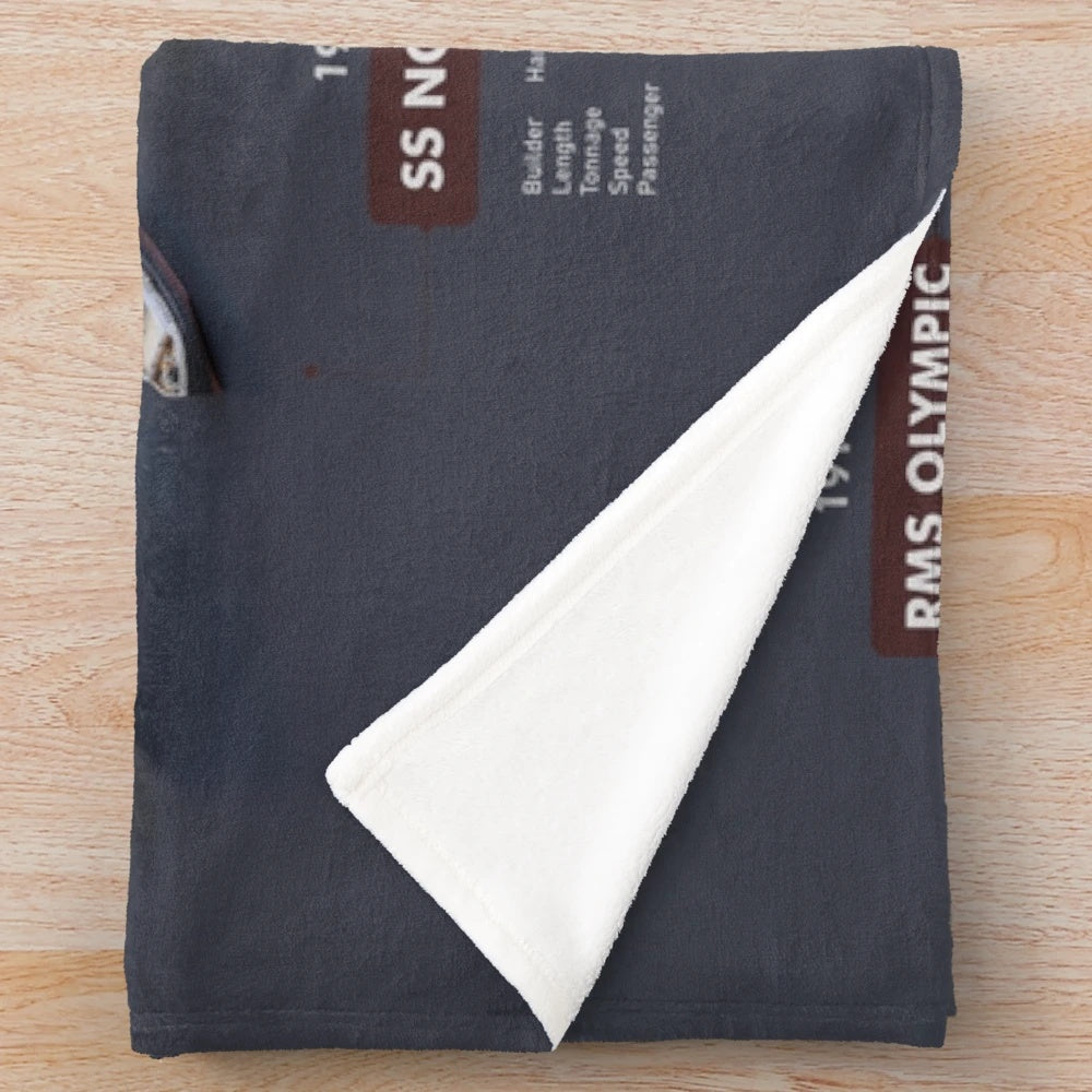 Plush blanket featuring the iconic ocean liners of the White Star Line, including the Titanic, Olympic, and Britannic.