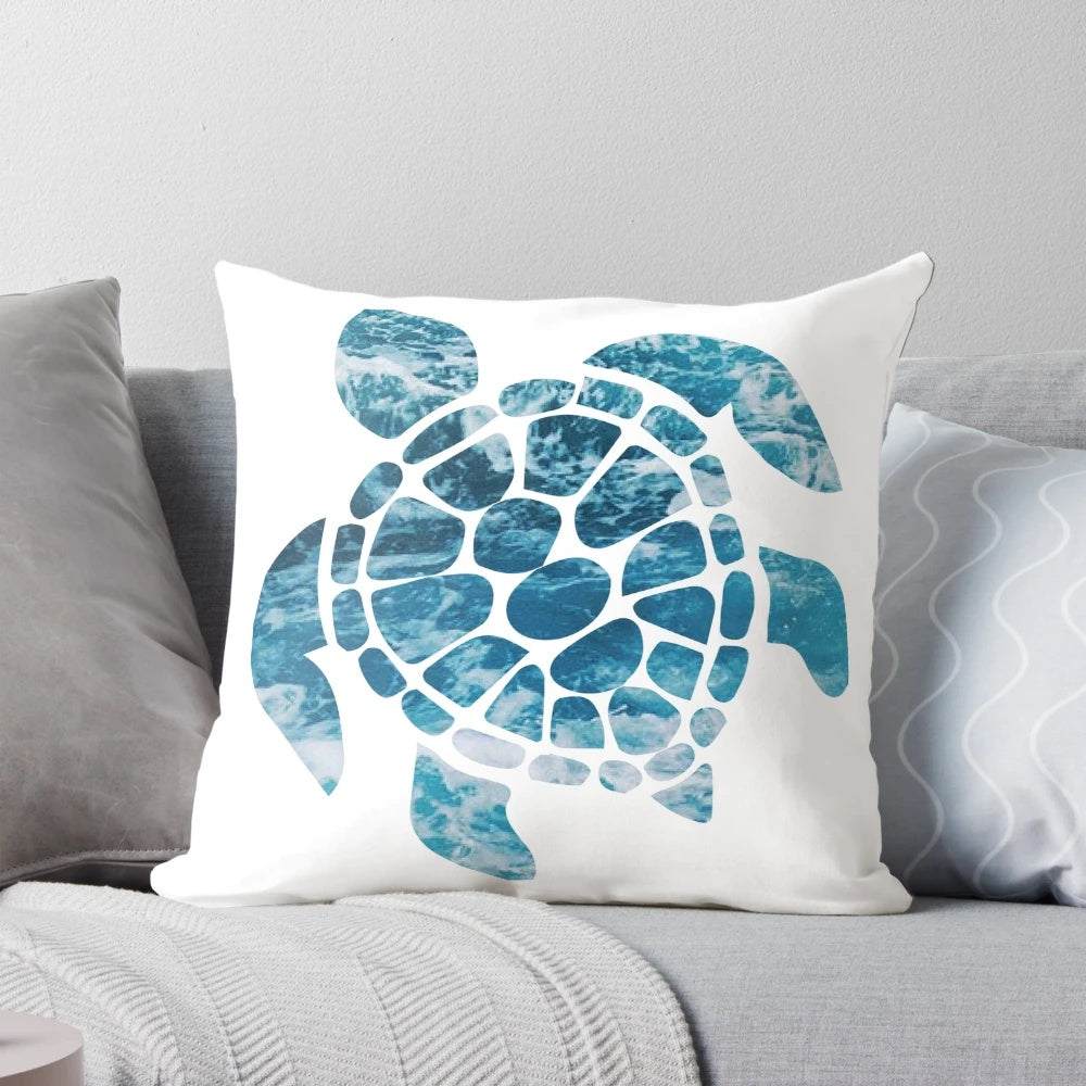 Soft, plush ocean sea turtle decorative throw pillow for coastal home decor