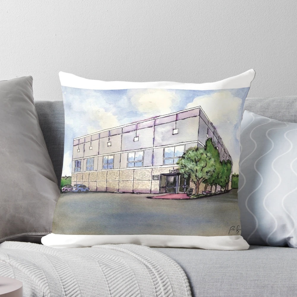 Watercolor-style pillow design featuring characters from the popular TV show "The Office"