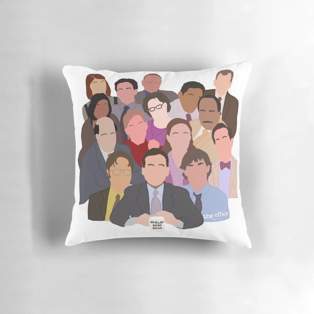 A plush pillow featuring characters from the hit comedy TV series "The Office"