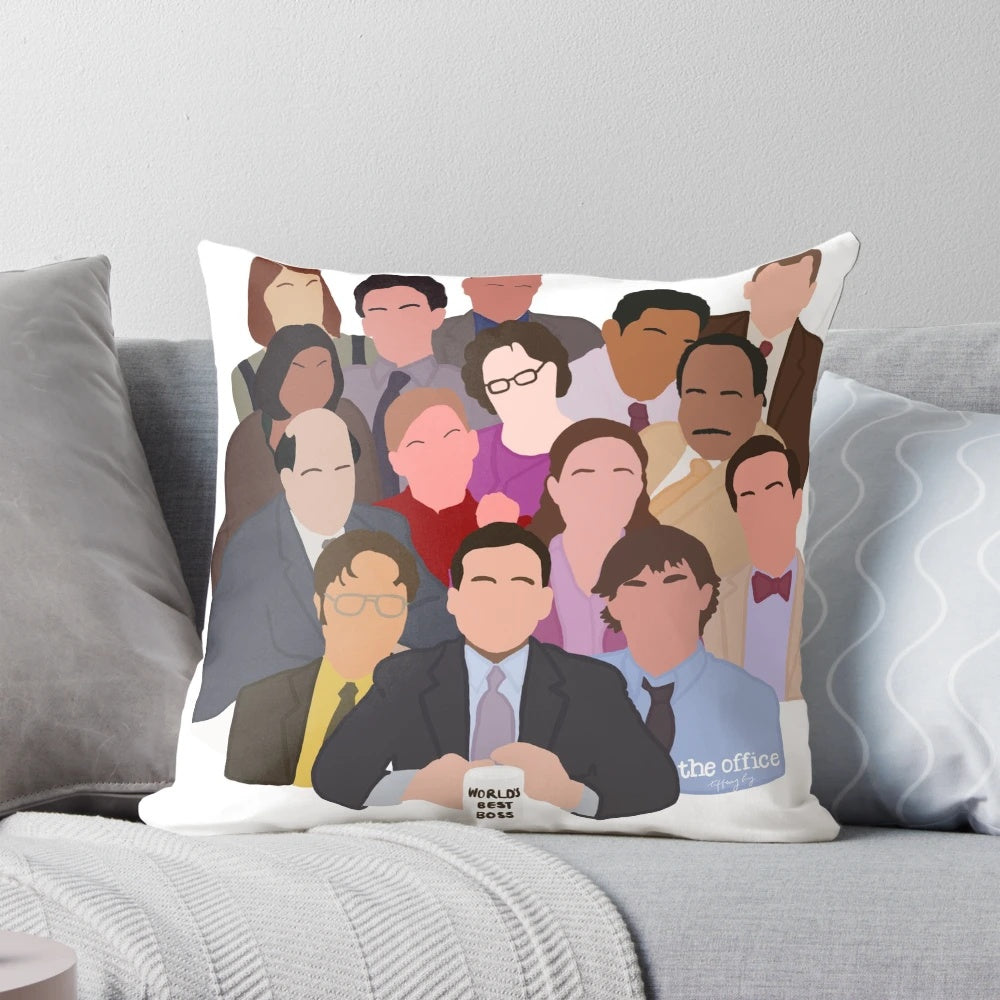 A plush pillow featuring characters from the hit comedy TV series "The Office"