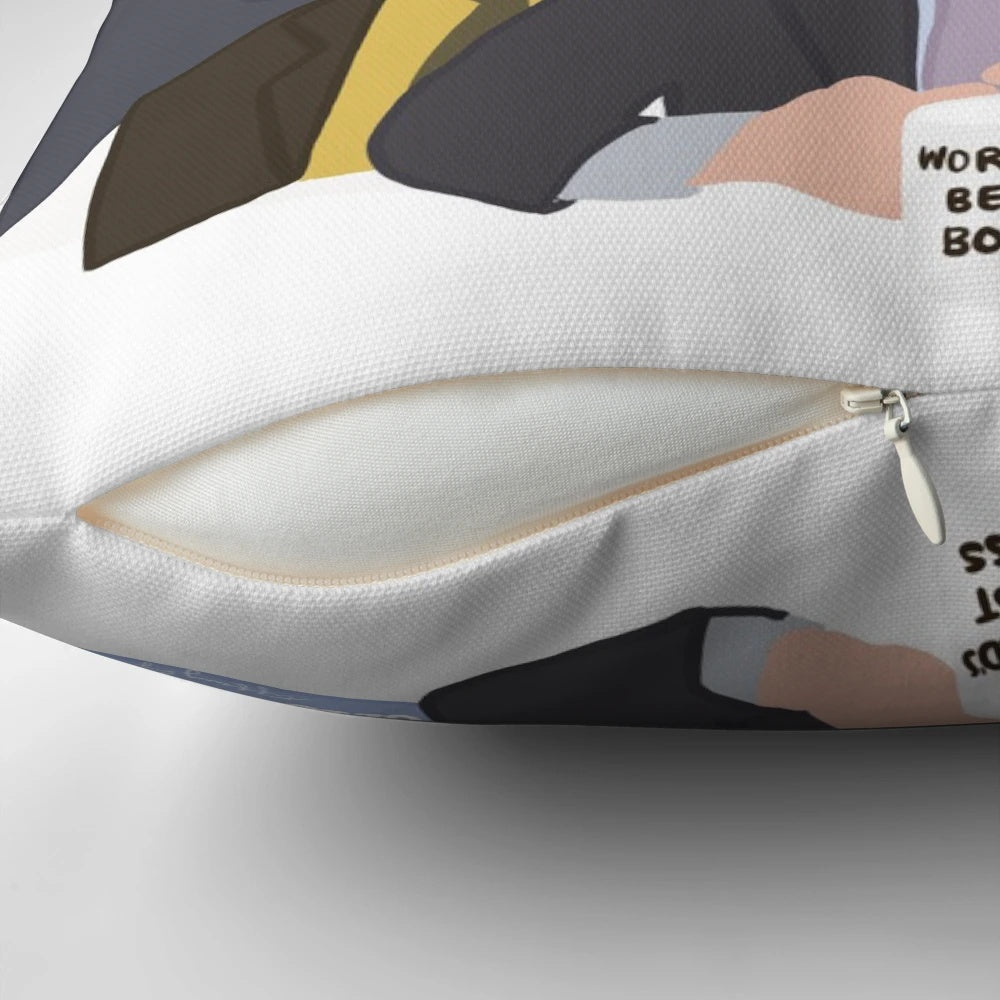 A plush pillow featuring characters from the hit comedy TV series "The Office"