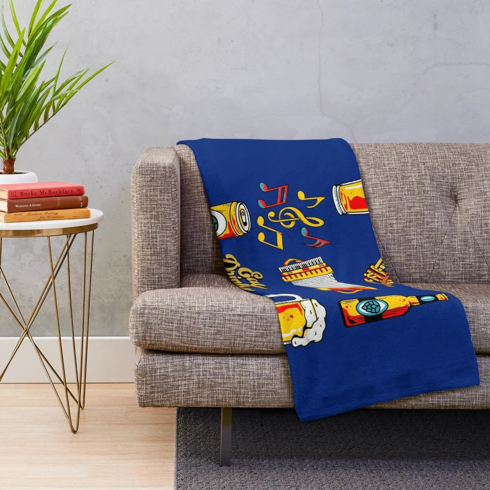 Oktoberfest-themed plush blanket featuring a vibrant beer festival design