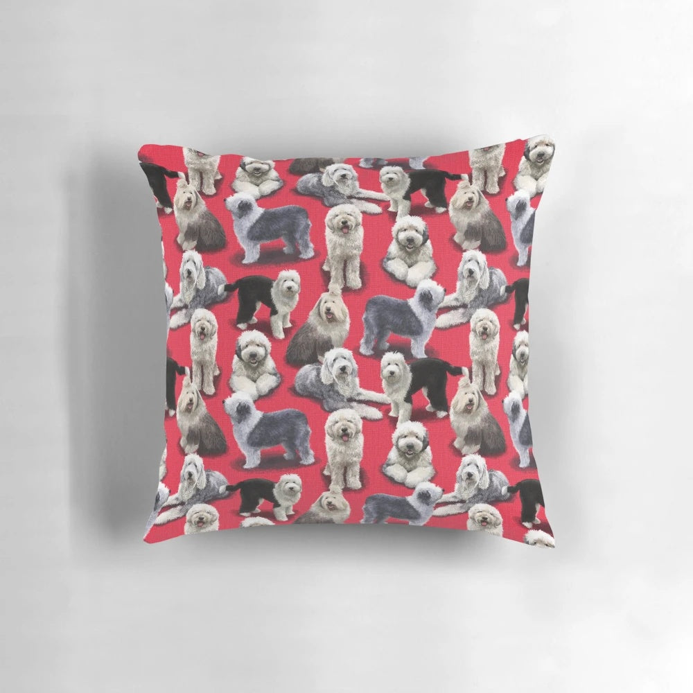 Soft, plush pillow featuring an adorable Old English Sheepdog